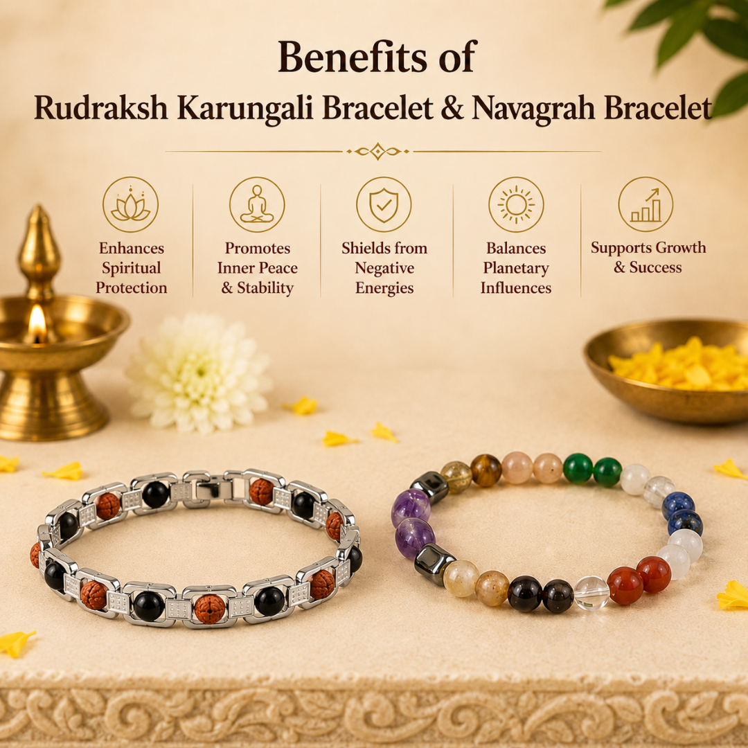 Navagarh Bracelet & Rudraksha Karungali Steel Bracelet