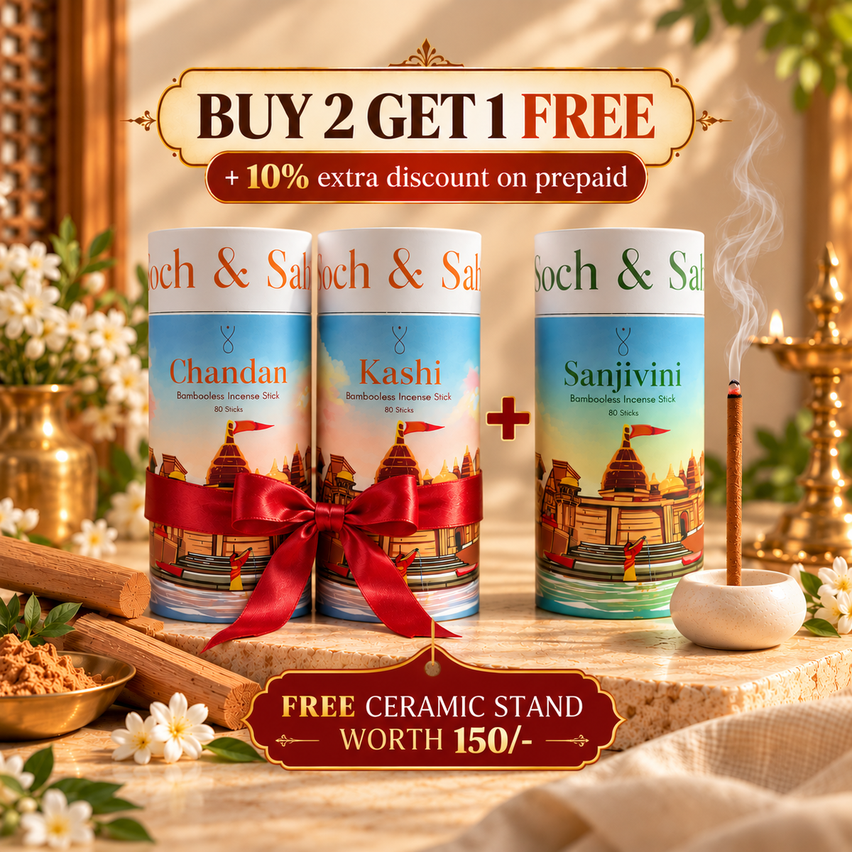 3 in 1 Agarbatti Combo Pack – Chandan, Sanjivini & Kashi