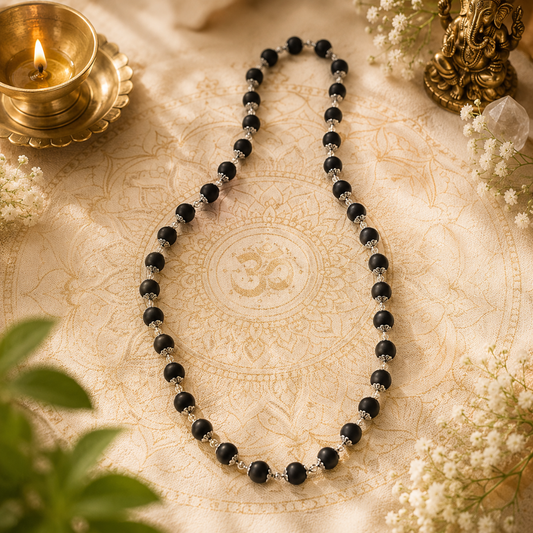 Karungali Mala with Silver Cap