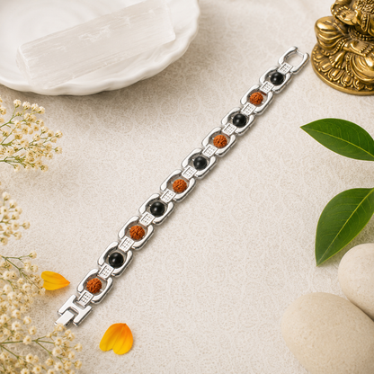 Rudraksha Karungali Steel Bracelet
