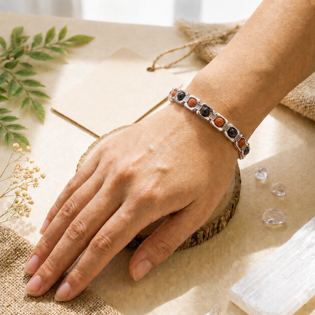 Rudraksha Karungali Steel Bracelet