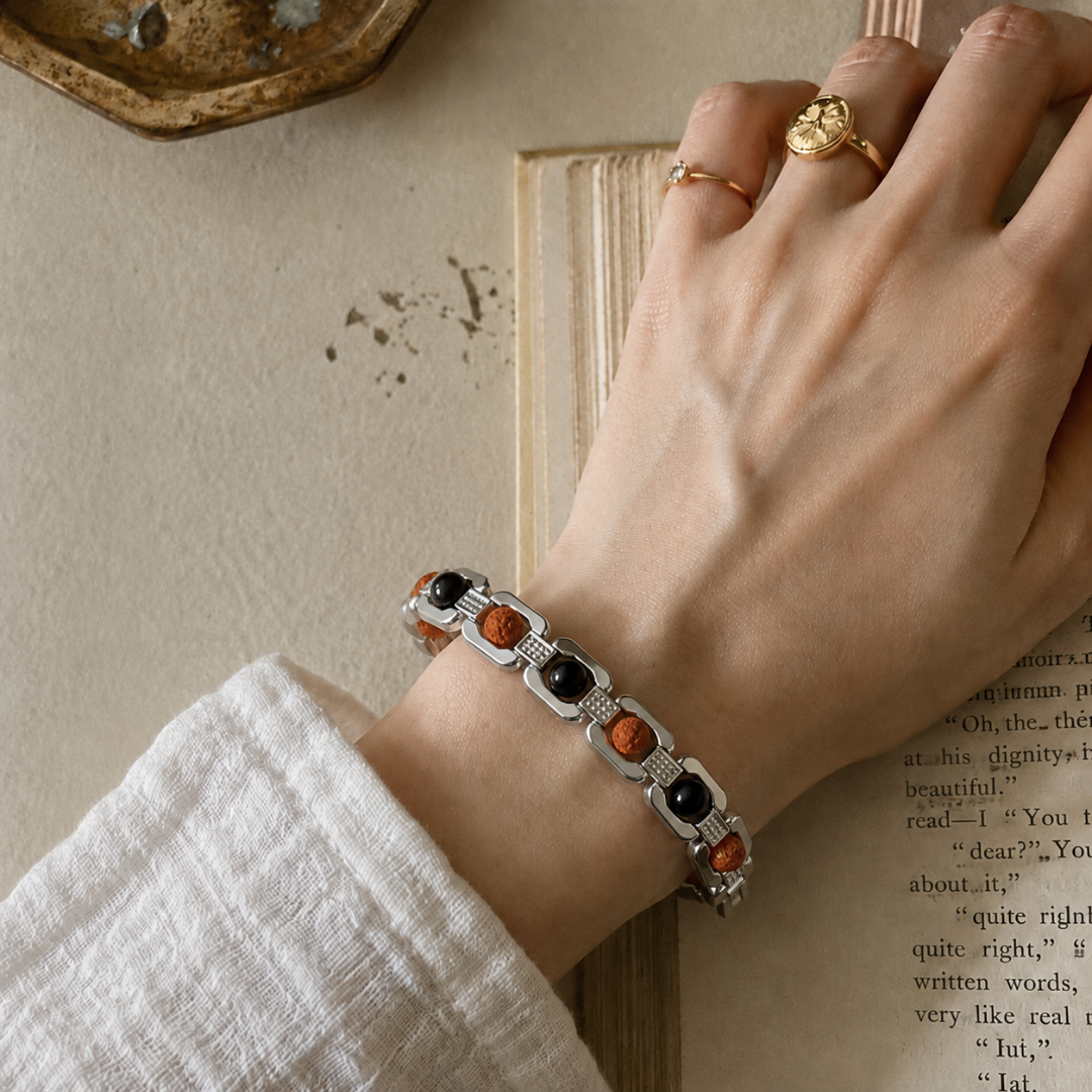 Rudraksha Karungali Steel Bracelet