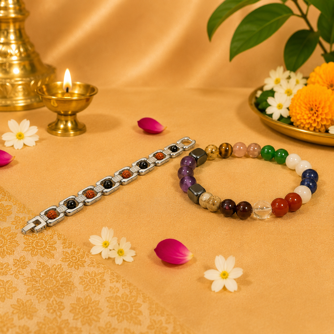 Navagarh Bracelet & Rudraksha Karungali Steel Bracelet