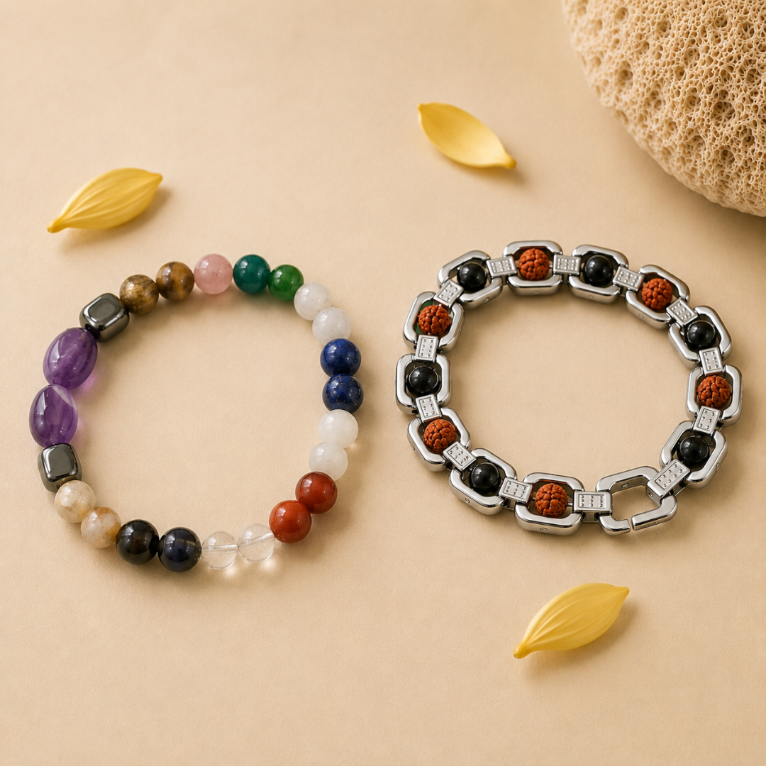 Navagarh Bracelet & Rudraksha Karungali Steel Bracelet