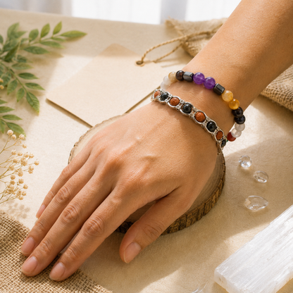 Navagarh Bracelet & Rudraksha Karungali Steel Bracelet