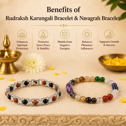 Navagarh Bracelet & Rudraksha Karungali Steel Bracelet
